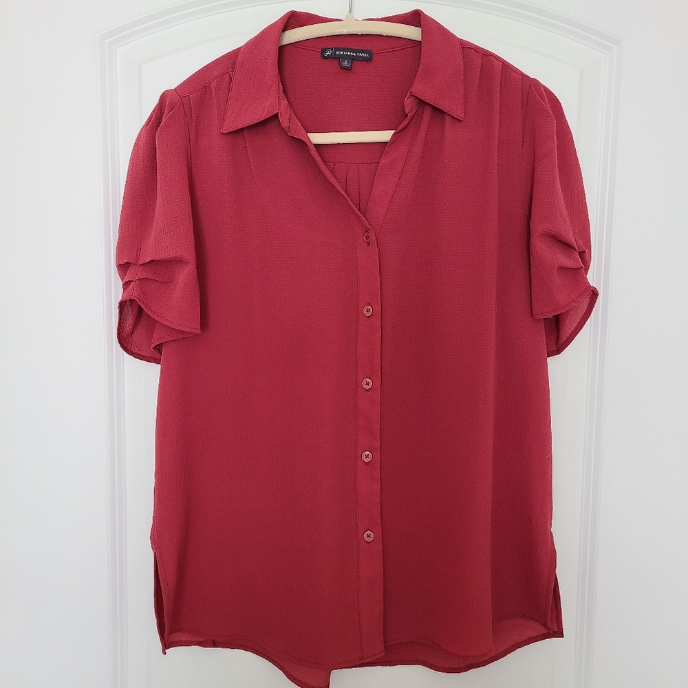 Adrianna Papell Puff Sleeve Button-Up Top Size S